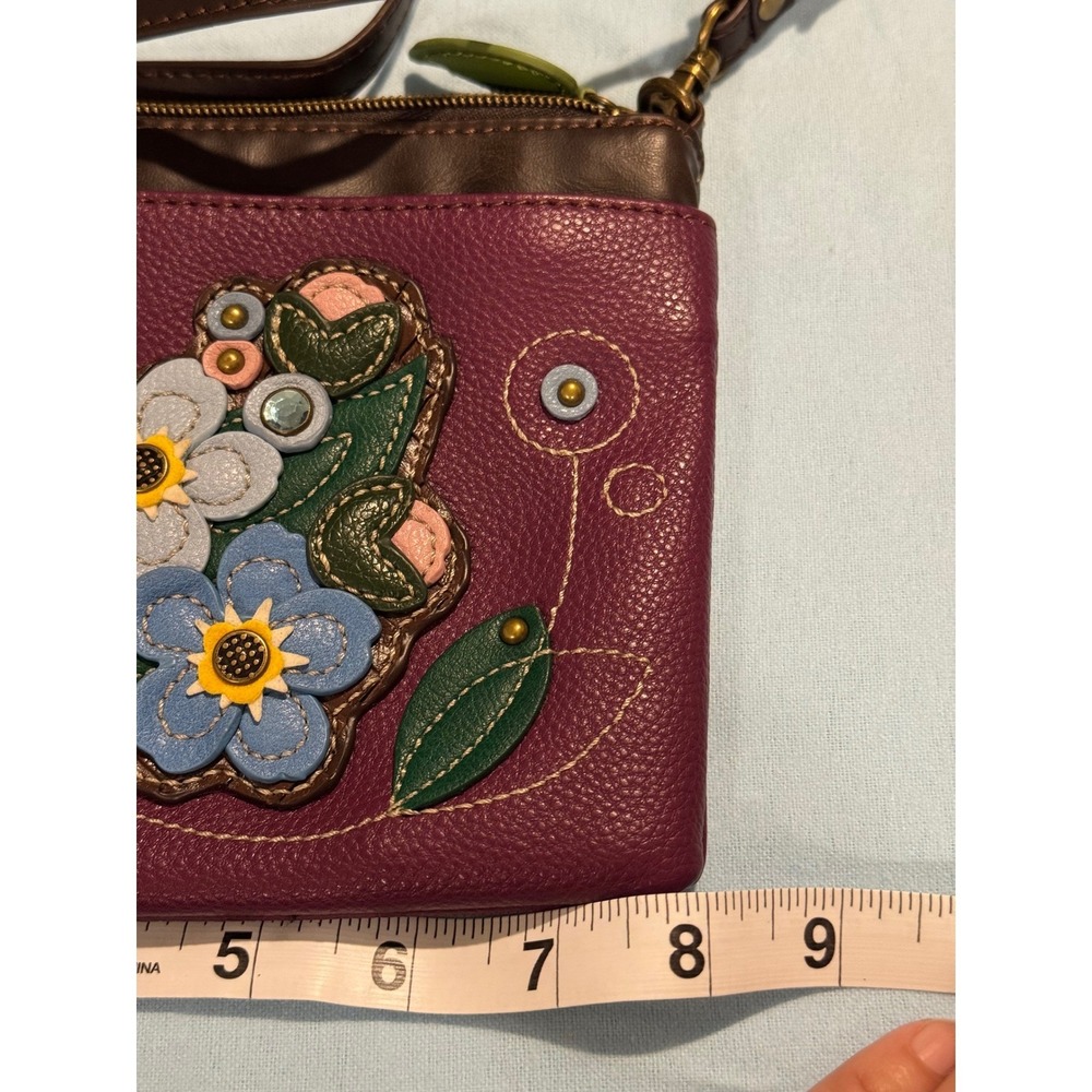 Chala Plum Purple Floral Applique Crossbody Bag Vegan Leather Small Messenger - Picture 5 of 10